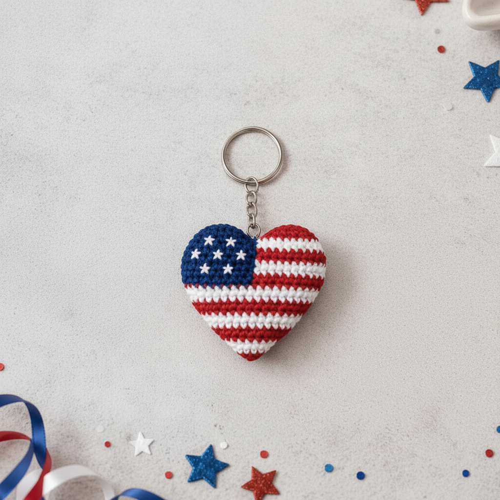 American Flag Crochet Keychain (Heart) Image