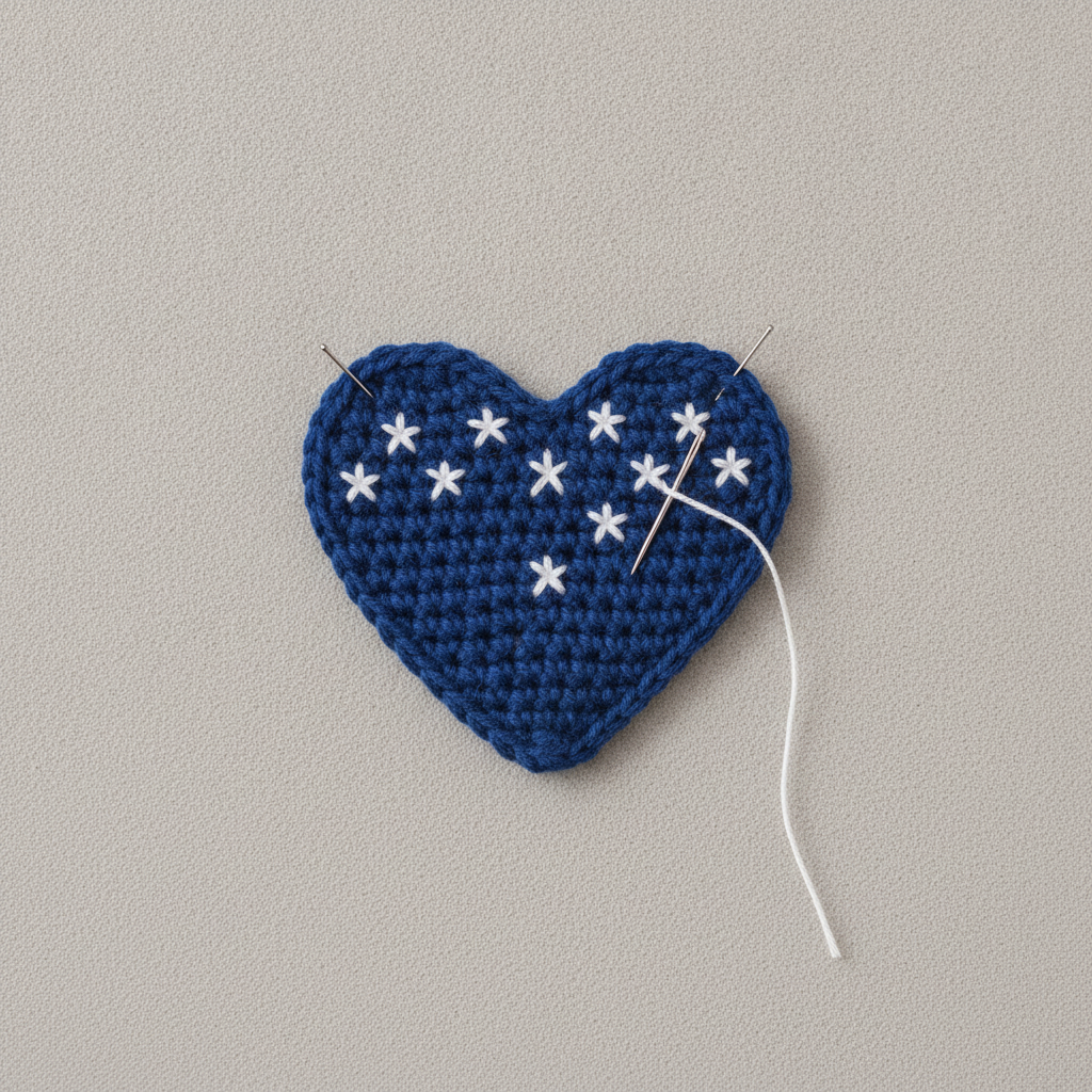 American Flag Crochet Keychain (Heart) assembly step 1