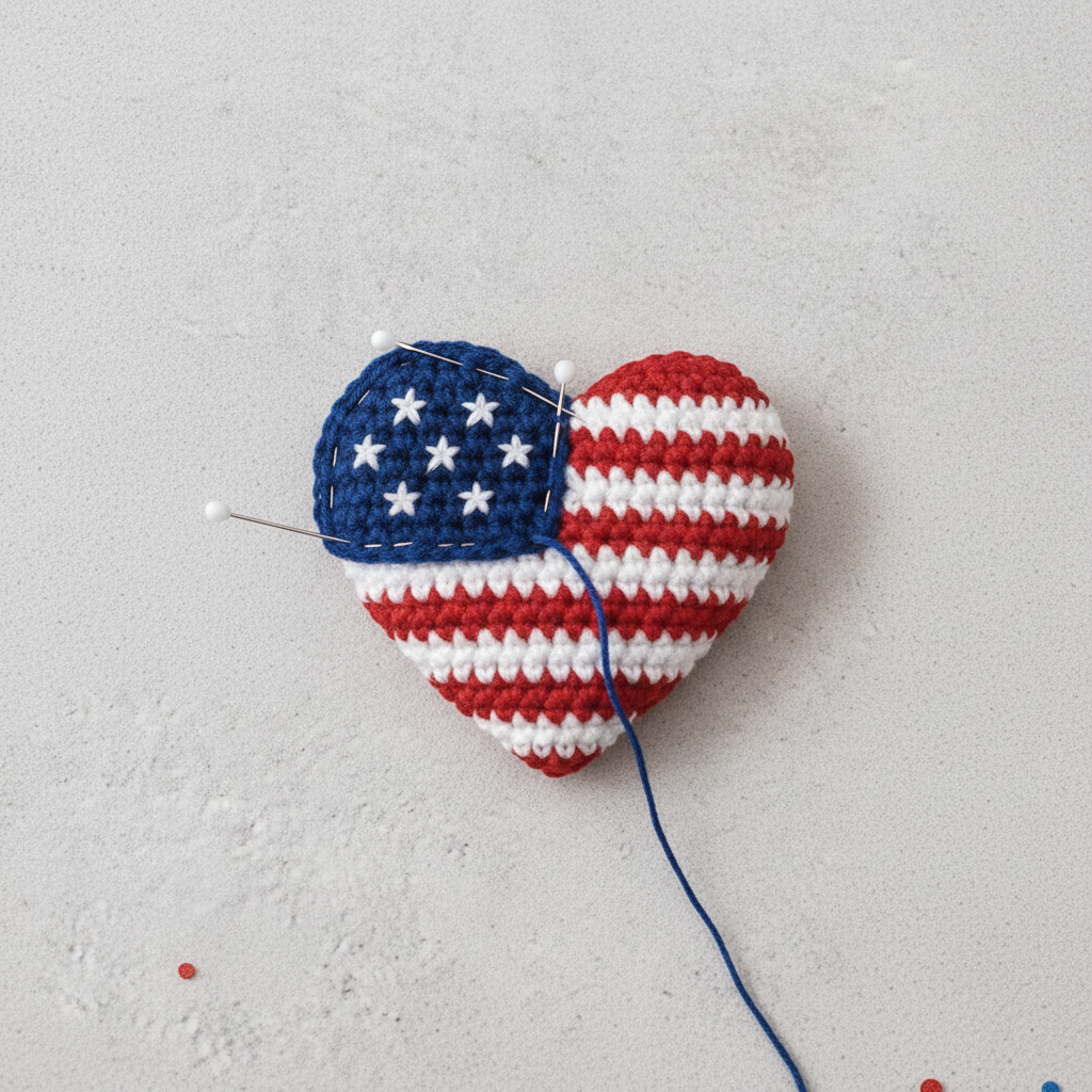 American Flag Crochet Keychain (Heart) assembly step 2