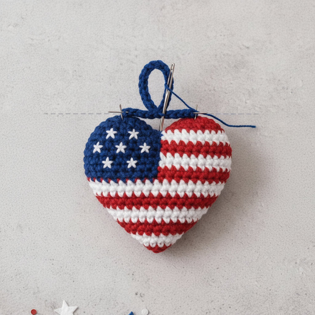 American Flag Crochet Keychain (Heart) assembly step 5