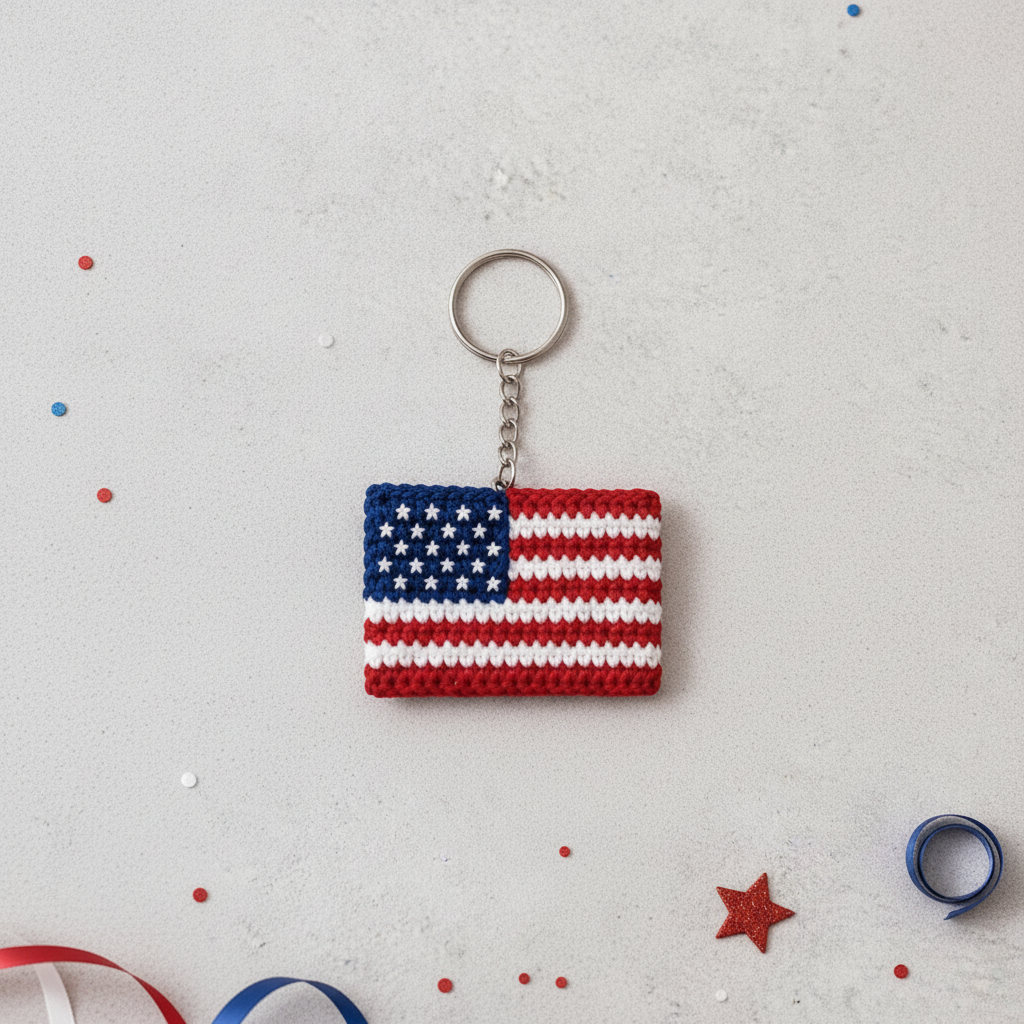 American Flag Crochet Keychain (Rectangle) Image