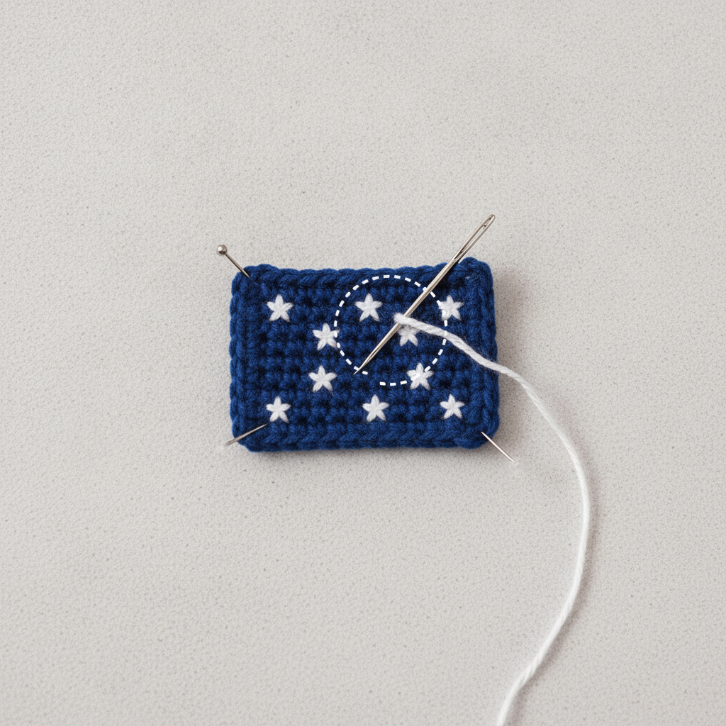 American Flag Crochet Keychain (Rectangle) assembly step 1