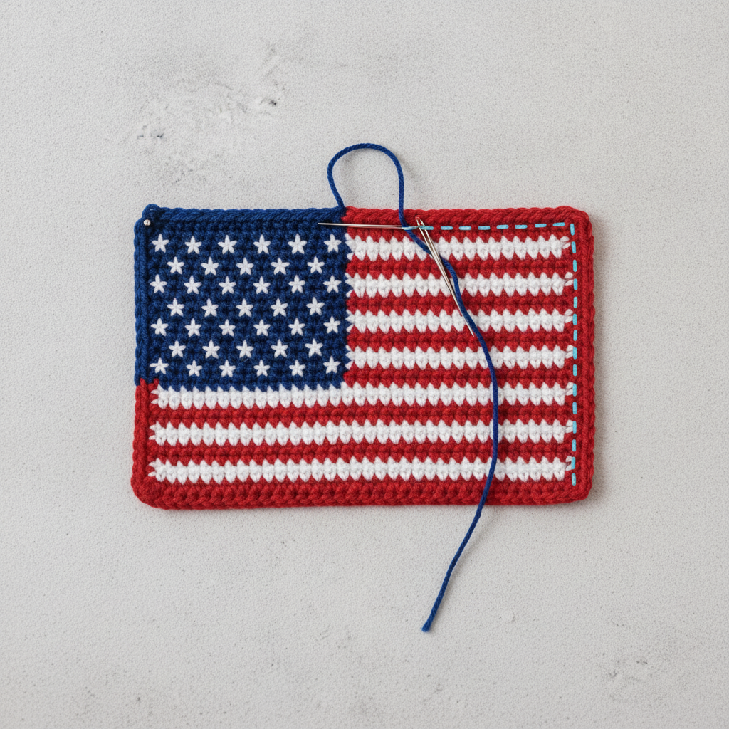 American Flag Crochet Keychain (Rectangle) assembly step 2