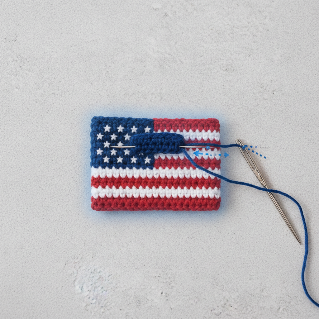 American Flag Crochet Keychain (Rectangle) assembly step 5