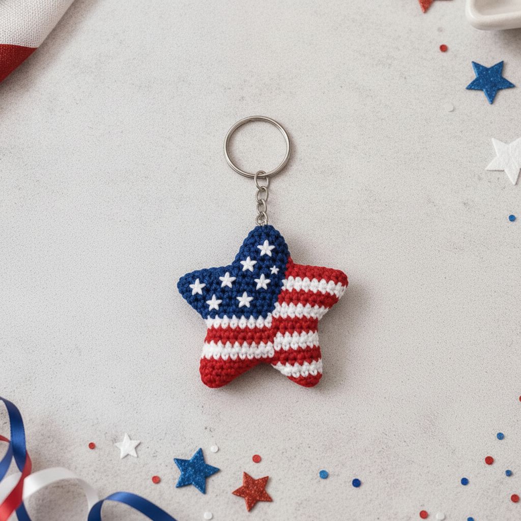American Flag Crochet Keychain (Star) Image