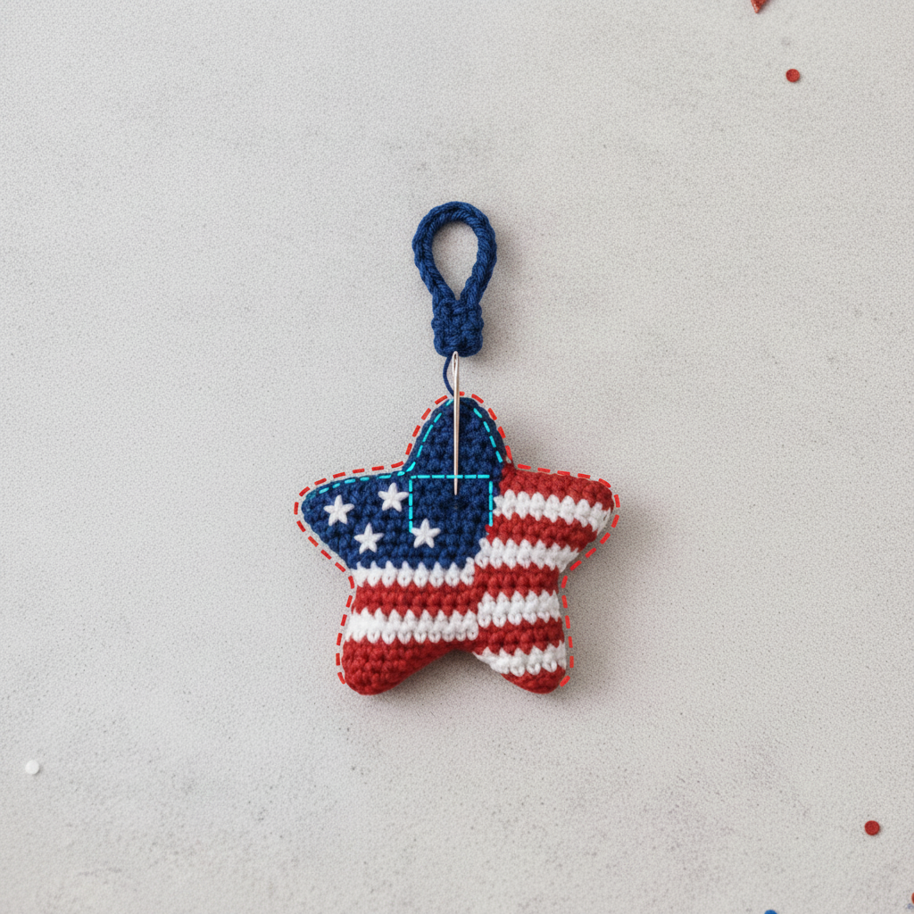 American Flag Crochet Keychain (Star) assembly step 6