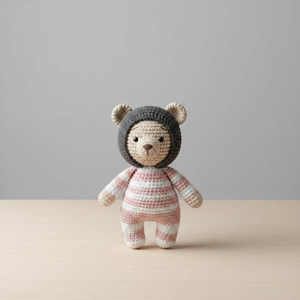 Bear with Textured Striped Outfit and Horn Details Image