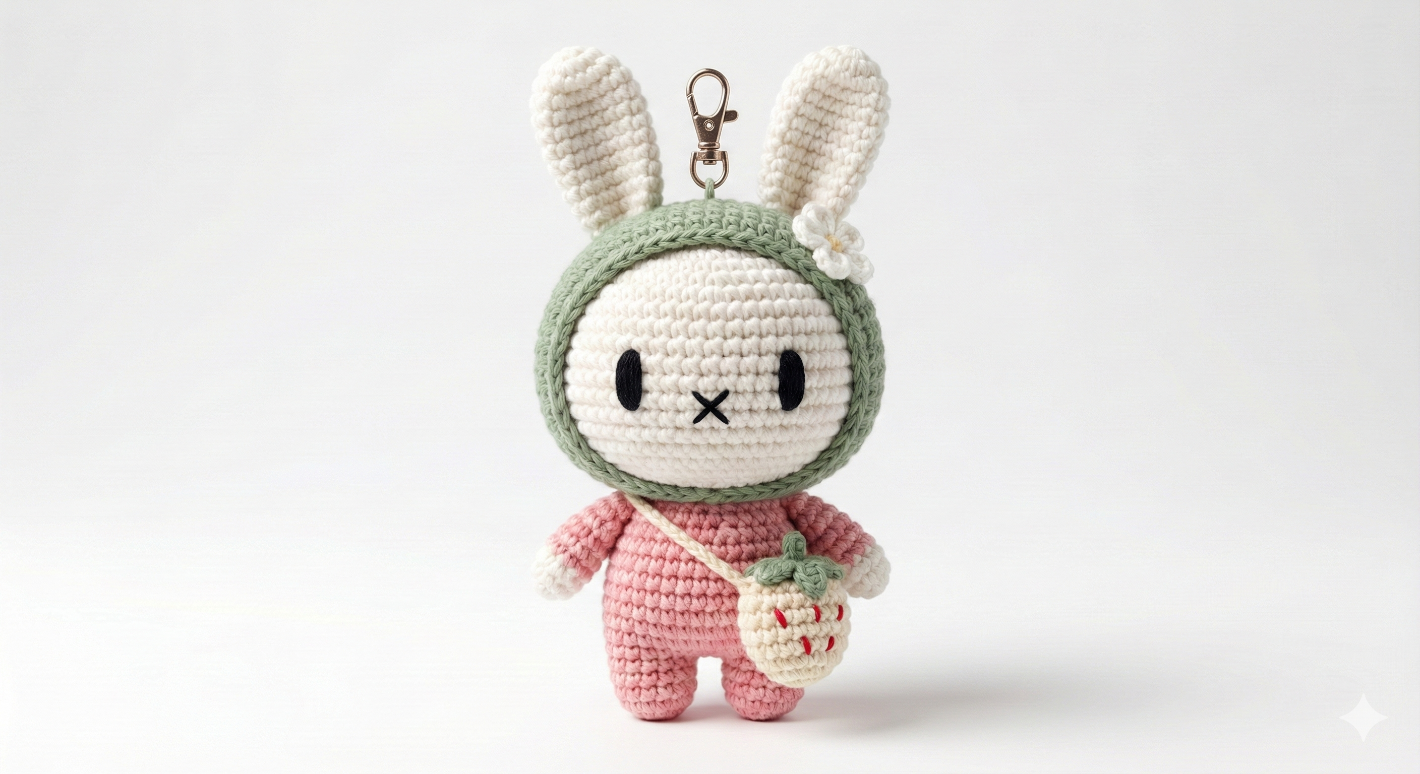 Chibi Bunny Amigurumi Keychain Pattern – Matcha Strawberry Bunny (PDF Crochet Pattern)