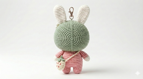 Chibi Bunny Amigurumi Keychain Pattern – Matcha Strawberry Bunny (PDF Crochet Pattern)