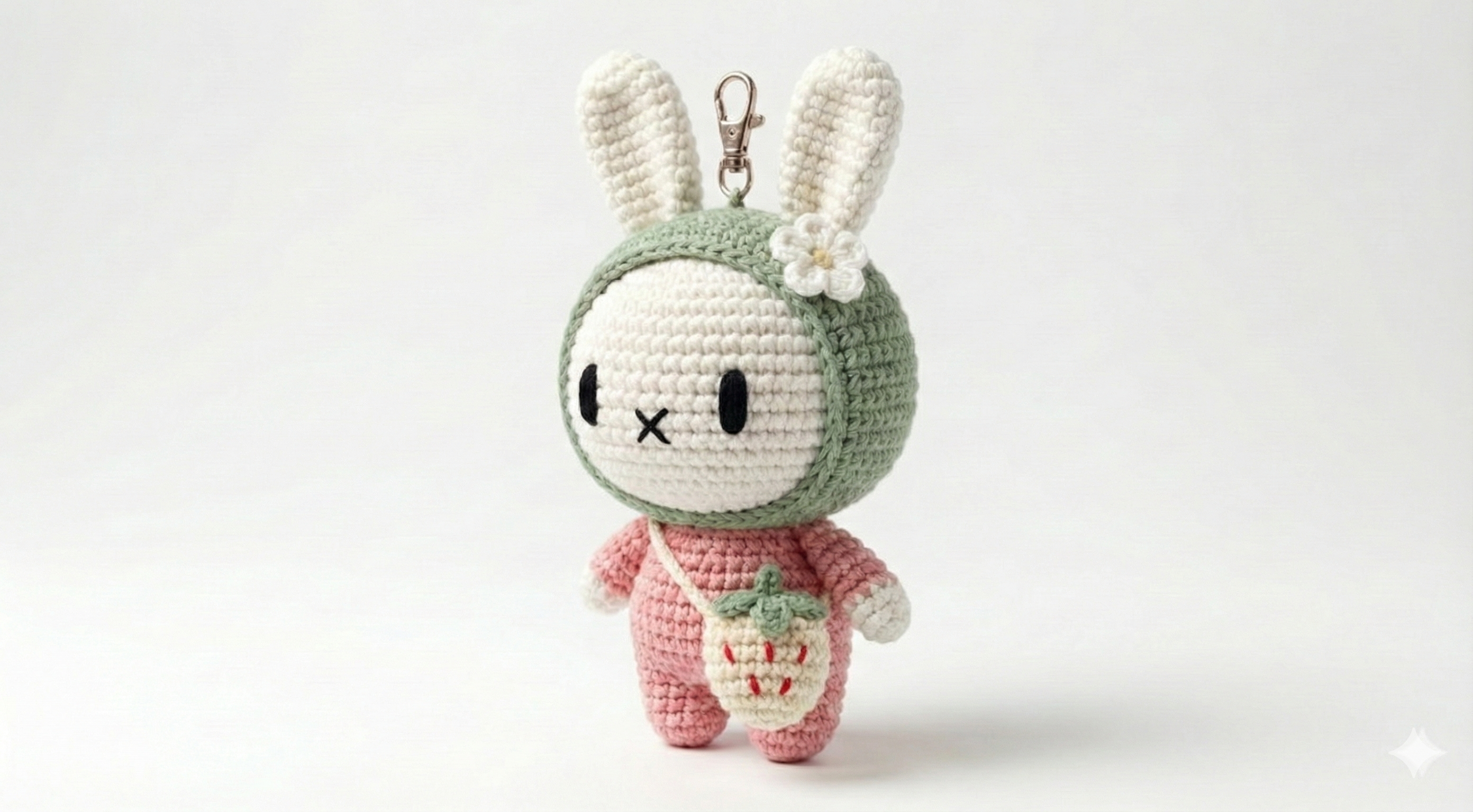 Chibi Bunny Amigurumi Keychain Pattern – Matcha Strawberry Bunny (PDF Crochet Pattern)