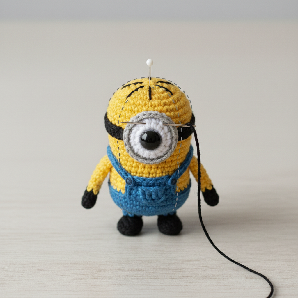 One-eyed Short Buddy with Embroidered Hair assembly step 12