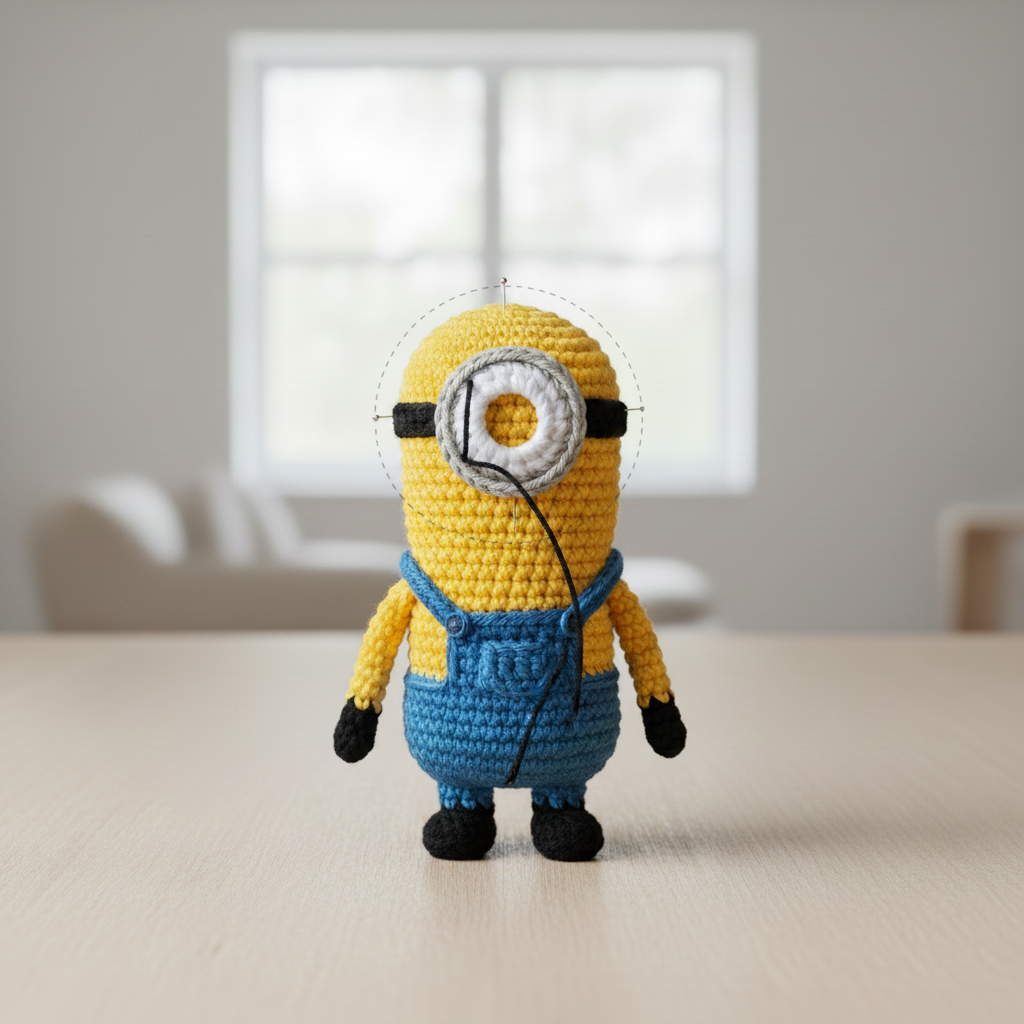 Short One-Eyed Yellow Amigurumi with Embroidered Hair assembly step 8