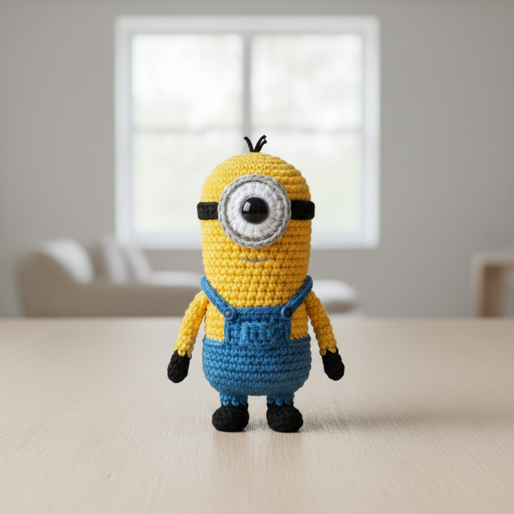 Short One-Eyed Yellow Amigurumi with Embroidered Hair Image