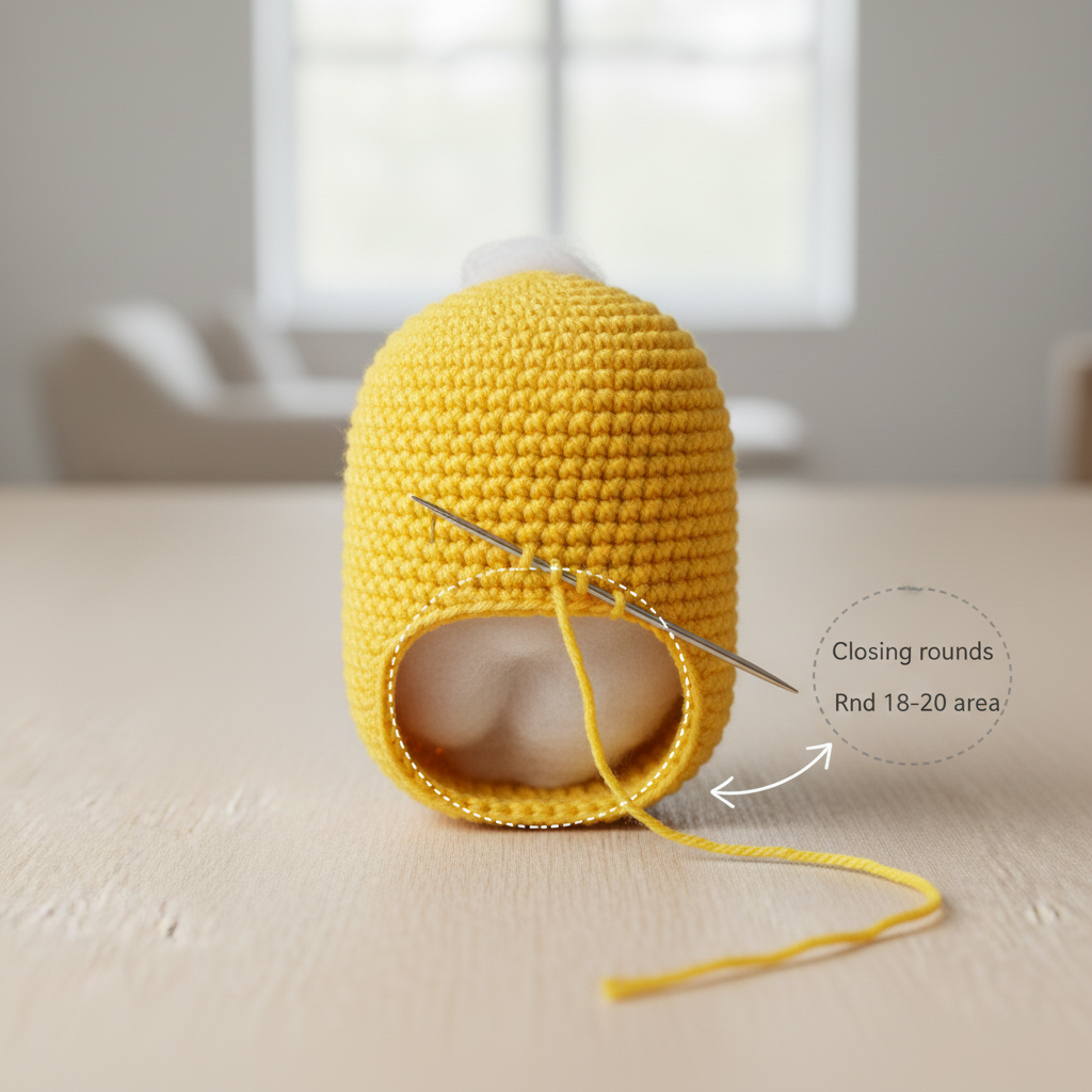 Short Two-Eyed Yellow Amigurumi assembly step 1