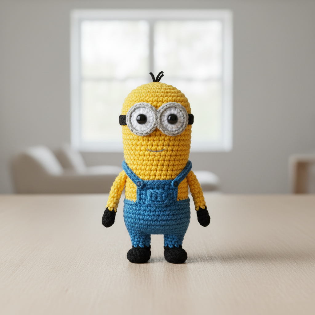 Tall Two-Eyed Yellow Amigurumi with Hair Tuft Image