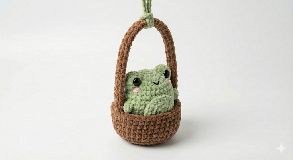 Frog in Basket Car Hanger – No-Sew Amigurumi Crochet Pattern PDF