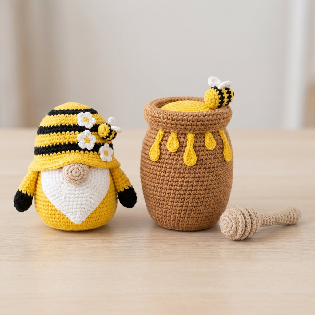 Bee Gnome & Honey Pot Amigurumi Crochet Pattern Bundle Image