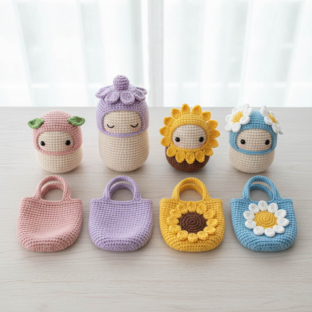 Blossom Pipsqueaks Crochet Pattern Bundle + Mini Totes Image