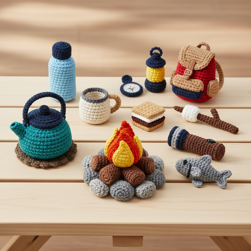 Camping Campfire Crochet Pattern Bundle PDF Amigurumi Image