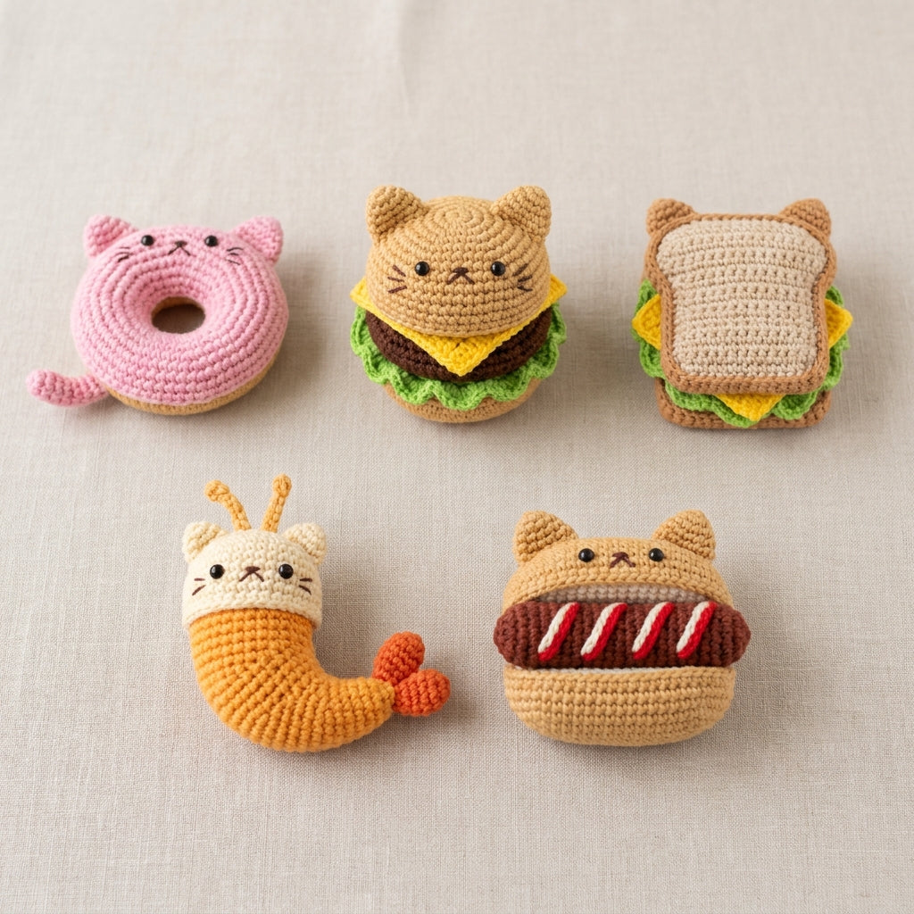 Cat Cuisine Mini Cat Crochet Pattern Bundle - Food Theme Image