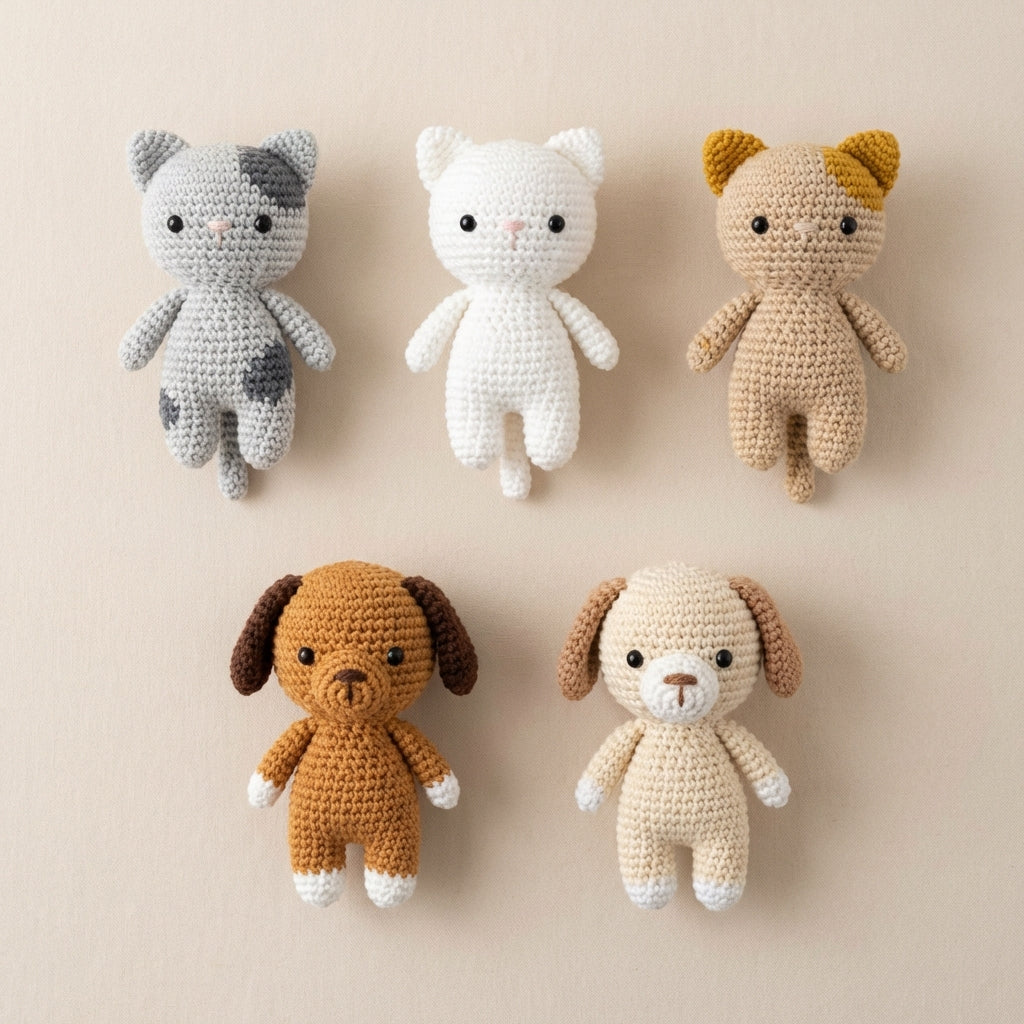 Mini Cat and Puppy Set Amigurumi Crochet Pattern Bundle Image