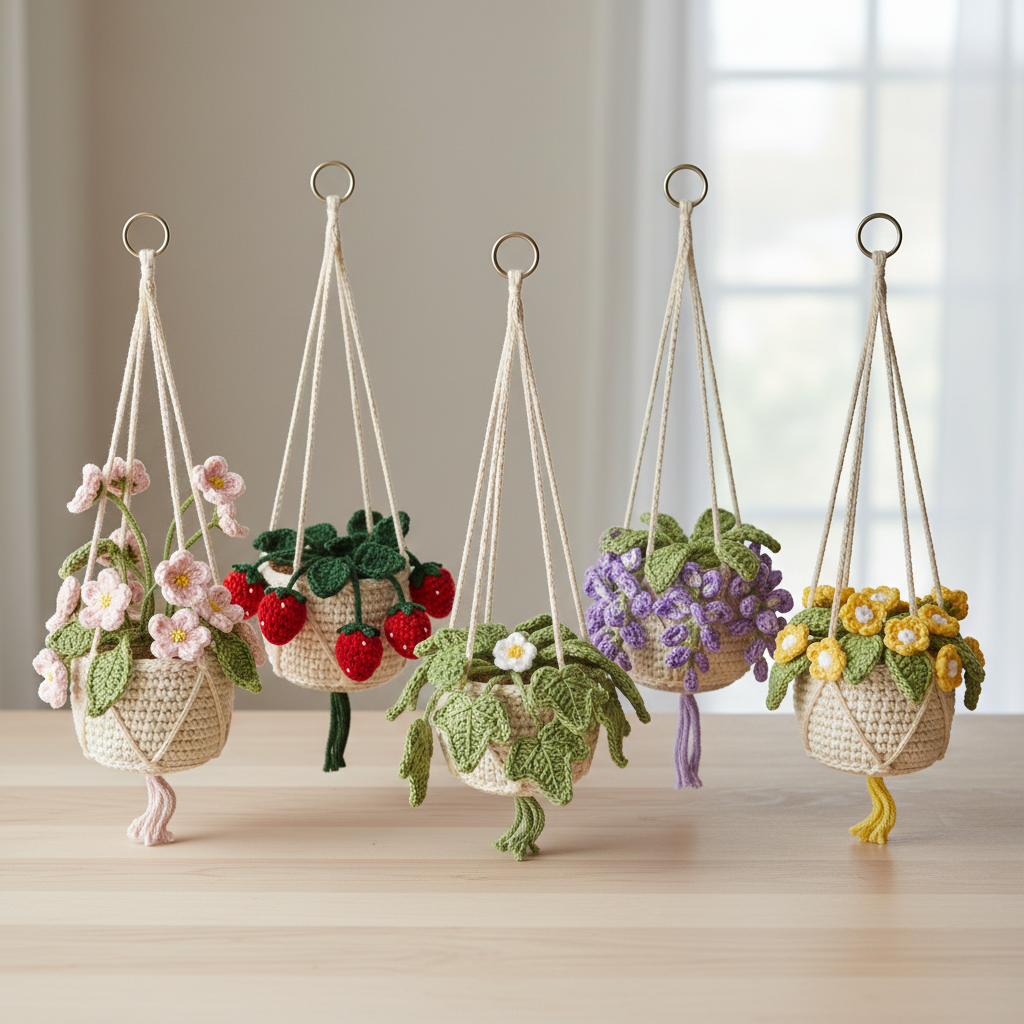 Plant Hanging Basket 5-in-1 Crochet PDF Pattern Bundle Image